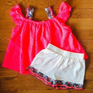 Hot Pink & White Lace Top and Shorts with Flowers